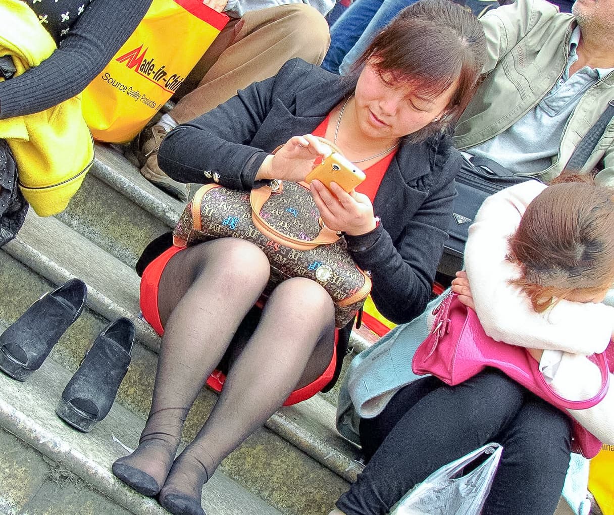 Ankle glimpse of stockings